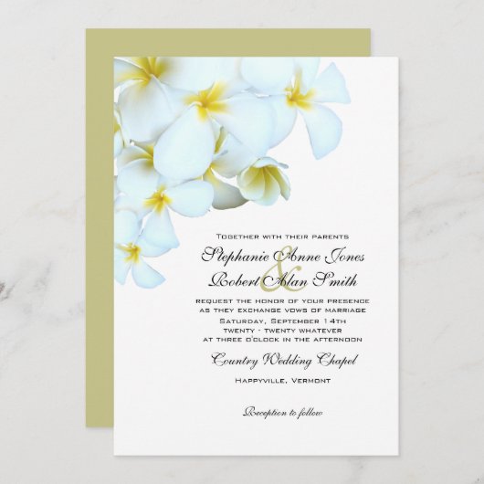 White Plumeria Beach Wedding Invitations Kaart (Voorkant / Achterkant)
