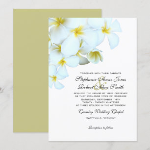 White Plumeria Beach Wedding Invitations Kaart