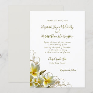 White Plumeria Custom Island Wedding Invitation Kaart
