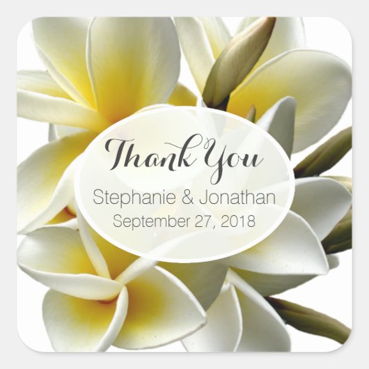 White Plumeria Custom Wedding Favor Labels (Voorkant)
