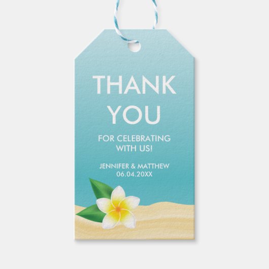 White Plumeria Flower Beach Wedding Bedankt Cadeaulabel (Voorkant)