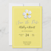 White Plumeria Flower on Yellow, Modern Save Date