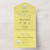 White Plumeria Flower on Yellow, Modern Wedding All In One Uitnodiging (Binnen)