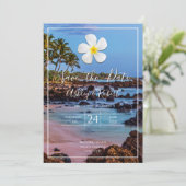 White Plumeria Flower, Tropisch Beach, Save Date Kaart (Staand voorkant)