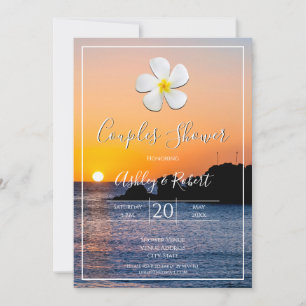 White Plumeria Flower with Golden Sunset, Couples Kaart
