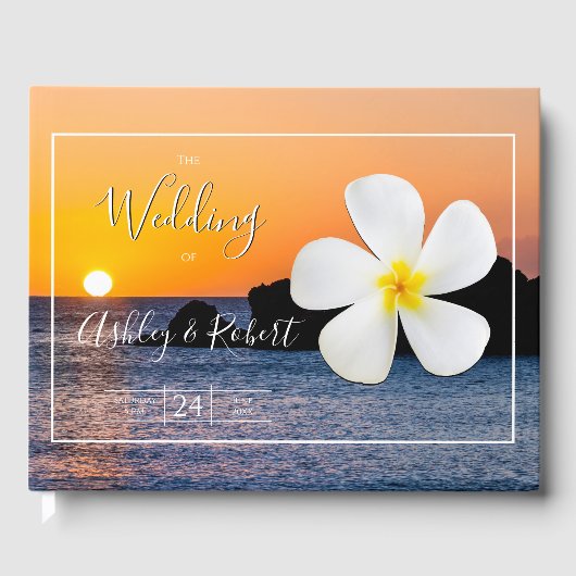 White Plumeria Flower with Golden Sunset, Weddensc Gastenboek (Voorkant)