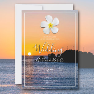 White Plumeria Flower with Golden Sunset, Weddensc Kaart