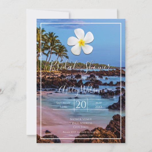 White Plumeria Flower with Tropical Beach, Bridal Kaart (Voorkant)