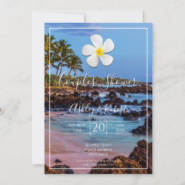 White Plumeria Flower with Tropical Beach, Couples Kaart