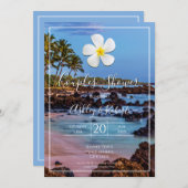 White Plumeria Flower with Tropical Beach, Couples Kaart (Voorkant / Achterkant)