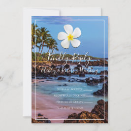 White Plumeria Flower with Tropical Beach, RSVP Kaart
