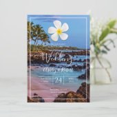 White Plumeria Flower with Tropical Beach, Wedding Kaart (Staand voorkant)
