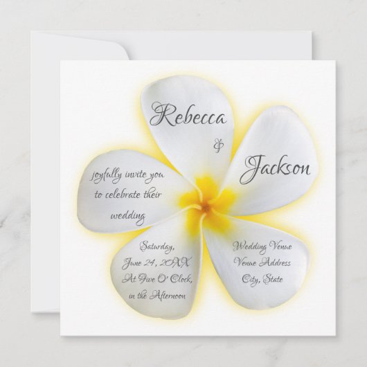 White Plumeria Flower with Yellow, Wedding, Kaart (Voorkant)