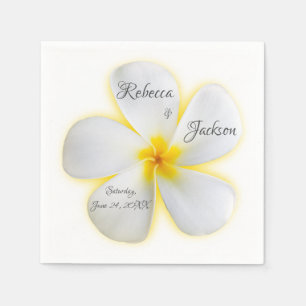 White Plumeria Flower with Yellow, Wedding, Napkin Servet