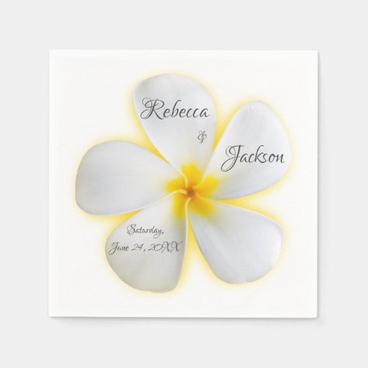 White Plumeria Flower with Yellow, Wedding, Napkin Servet (Voorkant)