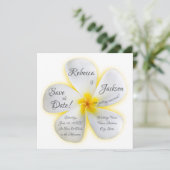 White Plumeria Flower, Yellow, Wedding, Save Date Kaart (Staand voorkant)