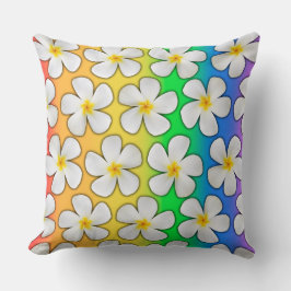 White Plumeria Flowers op Rainbow Colors Kussen