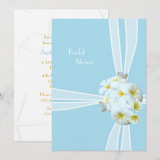 White Plumeria Hawaiian Bridal Shower Invitation Kaart (Voorkant / Achterkant)