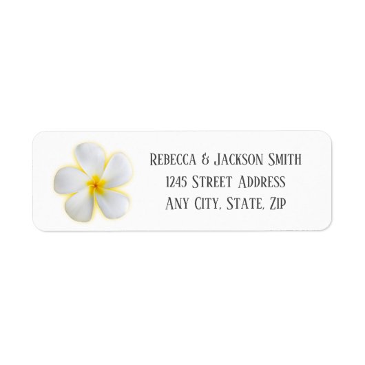 White Plumeria met Geel, Adres, Label (Voorkant)