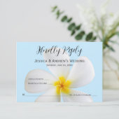 White Plumeria on Blue, Tropical, Floral, RSVP Bedankkaart (Staand voorkant)