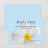 White Plumeria on Blue, Tropical, Floral, RSVP Bedankkaart (Voorkant / Achterkant)