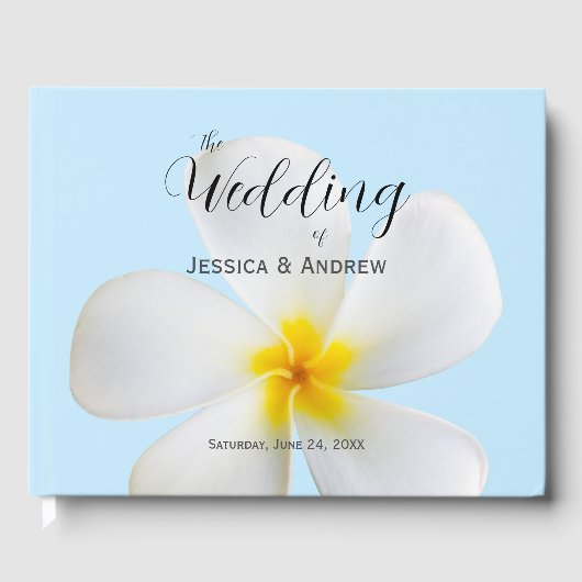 White Plumeria on Blue, Tropical, Floral, Wedding Gastenboek (Voorkant)