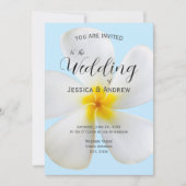 White Plumeria on Blue, Tropical, Floral Wedding Kaart (Voorkant)