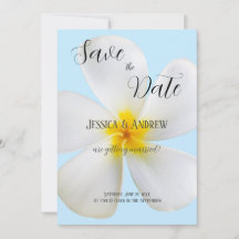 White Plumeria on Blue, Tropical, Floral Wedding