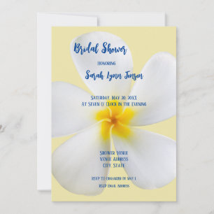 White Plumeria on Yellow, Floral, Vrijgezellenfees Kaart