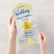 White Plumeria on Yellow, Tropical, Floral Wedding