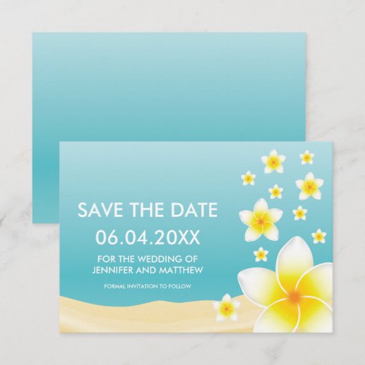 White Plumeria Tropical Wedding Save the Date (Voorkant / Achterkant)