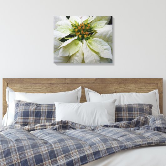 White Poinsettia Elegant Kerstfeestdag Floral Canvas Afdruk (Insitu (Slaapkamer))