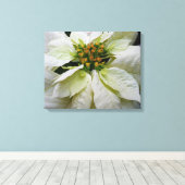 White Poinsettia Elegant Kerstfeestdag Floral Canvas Afdruk (Insitu (Houten vloer))