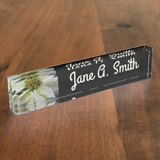 White Poinsettia Elegant Kerstfeestdag Floral Naambordje (Zijkant)