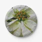 White Poinsettia Elegant Kerstfeestdag Floral Papieren Bordje (Voorkant)