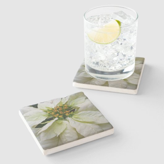 White Poinsettia Elegant Kerstfeestdag Floral Stenen Onderzetter (Zijkant)