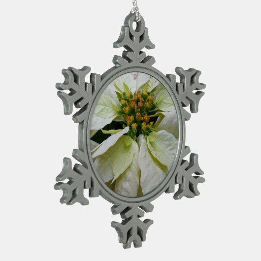 White Poinsettia Elegant Kerstfeestdag Floral Tin Sneeuwvlok Ornament (Links)