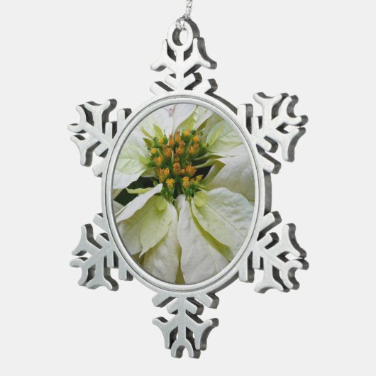White Poinsettia Elegant Kerstfeestdag Floral Tin Sneeuwvlok Ornament (Rechts)