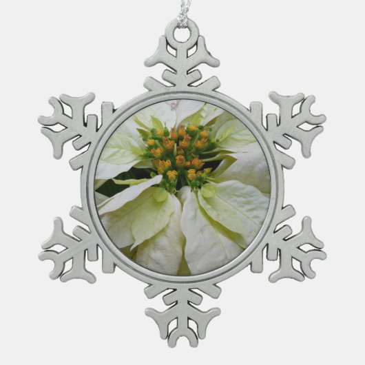 White Poinsettia Elegant Kerstfeestdag Floral Tin Sneeuwvlok Ornament (Voorkant)
