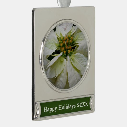 White Poinsettia Elegant Kerstfeestdag Floral Verzilverd Banner Ornament (Rechts)