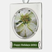 White Poinsettia Elegant Kerstfeestdag Floral Verzilverd Banner Ornament (Links)