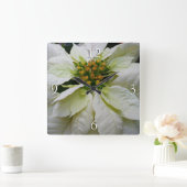 White Poinsettia Elegant Kerstfeestdag Floral Vierkante Klok (Huis)
