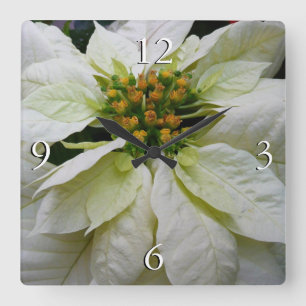 White Poinsettia Elegant Kerstfeestdag Floral Vierkante Klok