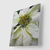 White Poinsettia Elegant Kerstfeestdag Floral Vierkante Klok (Hoek)