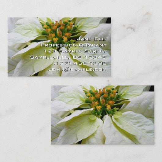 White Poinsettia Elegant Kerstfeestdag Floral Visitekaartje (Voorkant / Achterkant)