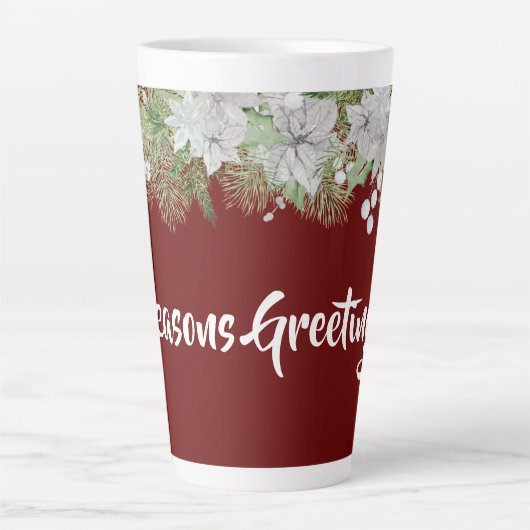 White Poinsettia Garland Holiday Latte Mok (Voorkant)