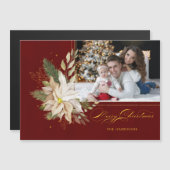 White Poinsettia, Gold Greenery Calligraphy Foto (Voorkant / Achterkant)