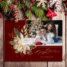 White Poinsettia, Gold Greenery Calligraphy Foto