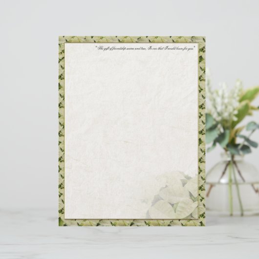 White Poinsettia kerstationery (Staand voorkant)