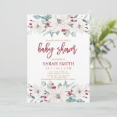 White poinsettia kerstBaby shower Kaart (Staand voorkant)